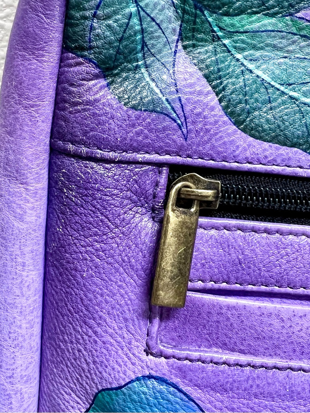 Anna by Anuschka “Precious Peony Eggplant” Hand Painted Leather Crossbody - Picture 7 of 13